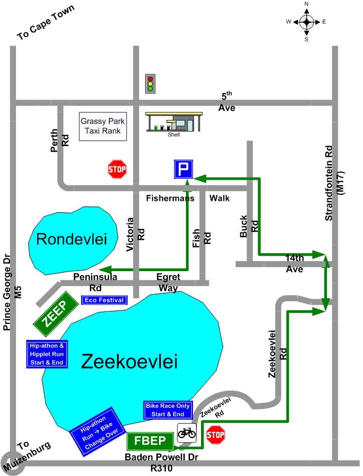 Street Map: Hip-athon, Bike Race, Hipplet Run, Eco Festival, ZEEP & FBEP