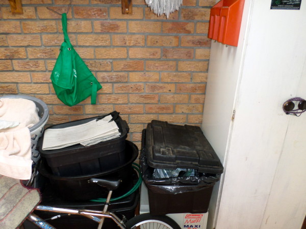Tins in the bag and plastic/polystyrene in the tub